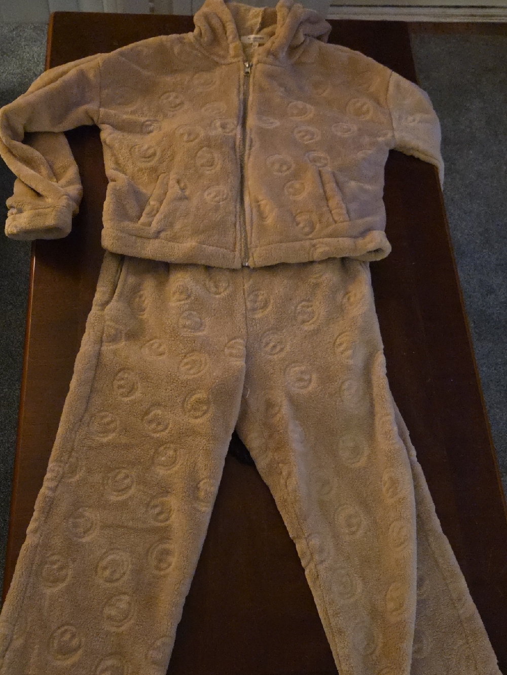 Kids Plush Matching Set - Cream Hooded Jacket & Pants